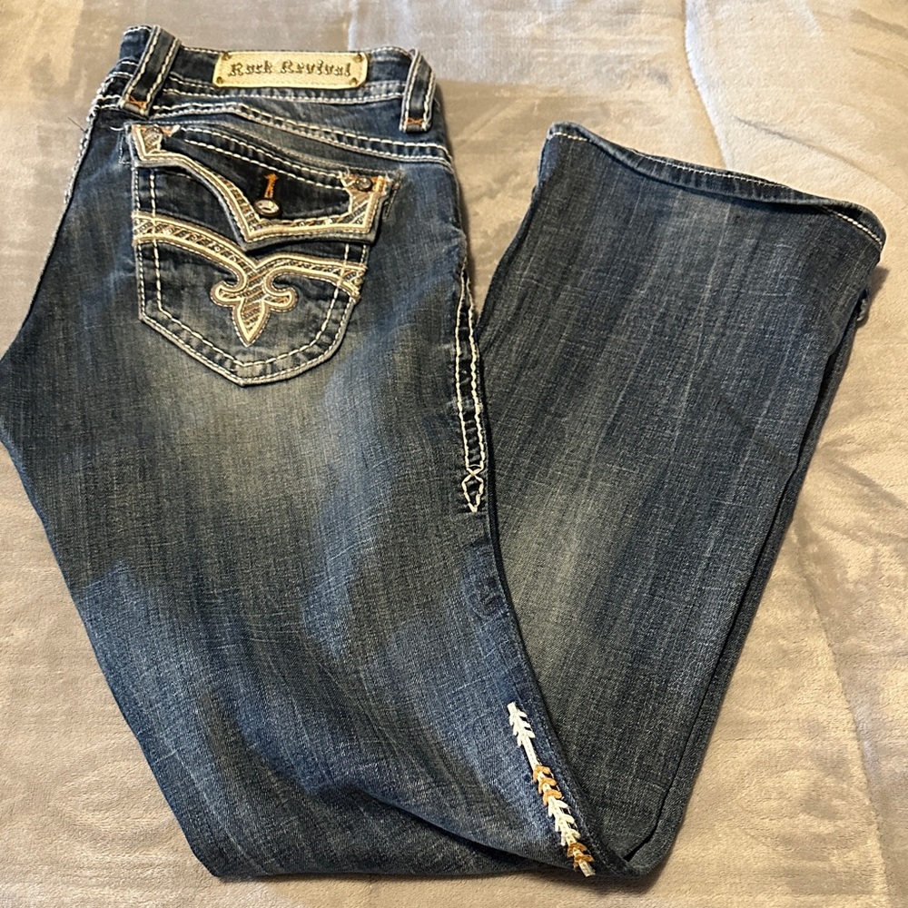 Rock Revival Dark Blue Denim with Embroidered Details